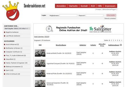 Bildschirmdruck von sonderauktionen.net