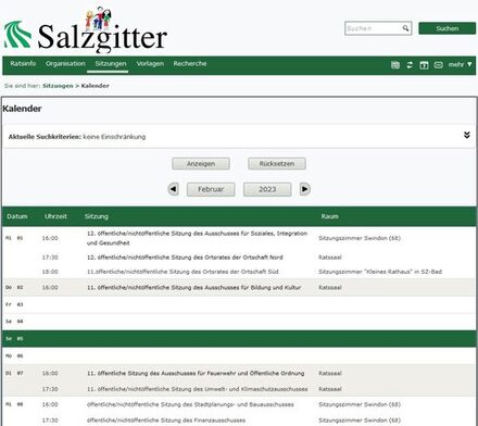Sitzungskalender im Bürgerinformationssystem.